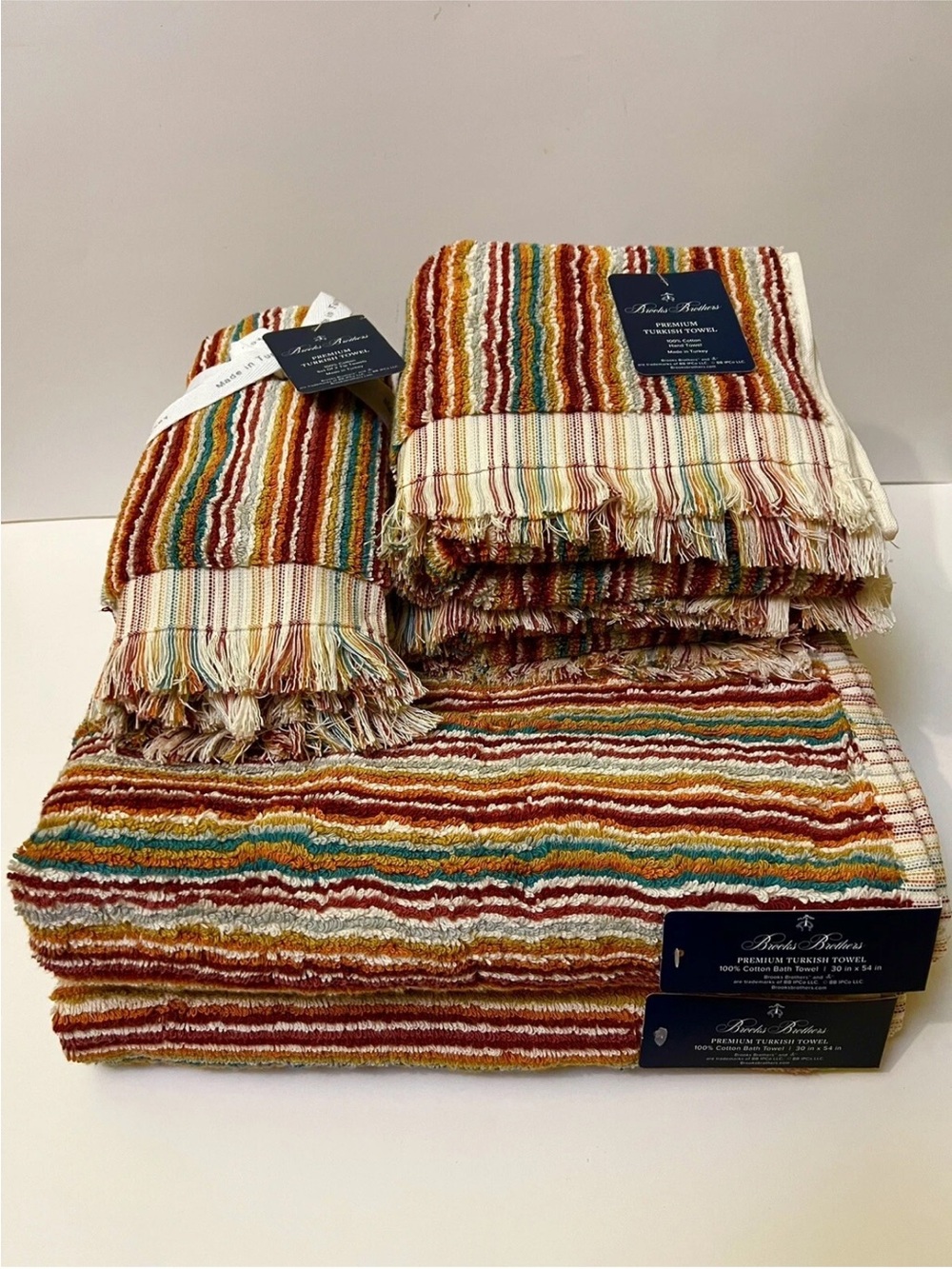 6pc BROOKS BROTHERS Fall Rainbow STRIPED THICK PLUSH TURKISH Towel Set New